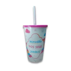 Copo Canudo Unicórnio 550 ml Ref. 471B Plásticos Ideal – Magia, Cor e Diversão para o Dia a Dia
