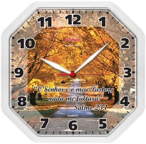 Relógio de Parede Plashome Gama Branco Salmos Decoração Sala Cozinha Escritório Oitavado
