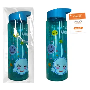 Garrafa Infantil 800 ml Akash Imports CRS-2898 Plástica com Tampa Antivazamento Colorida