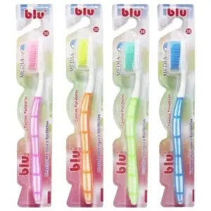Escova Dental BLU C/12 Ref. BL-6690 Colorida Para Higiene Bucal E Uso Diário Familiar