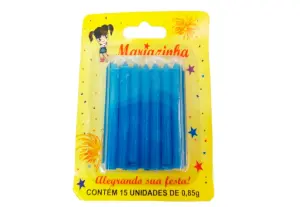 Mariazinha Vela Palito Azul C/15 – Vela Decorativa para Festas e Aniversários