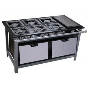 Fogão 6 Bocas com Chapa ou Banho Maria Baixa Pressão M23SL Com 1 Forno METALMAQ