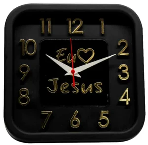 Relogio de Parede Quadrado Sigma Dourado 24 cm  Eu Amo Jesus