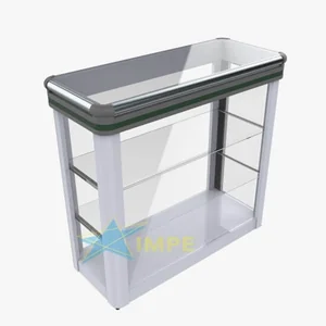 Balcão Vitrine Luxo - 100cm - Tampo em Vidro - Prateleira em Vidro