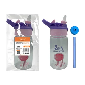 Garrafa Infantil 550 ml Akash Imports CRS-2899 com Tampa Antivazamento e Design Divertido