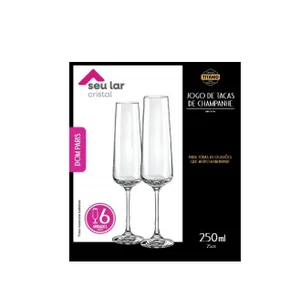 TAÇA CHAMPANHE CRISTAL 250ML KIT C/6 SEU  LAR