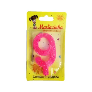 Mariazinha Vela Super Brilho Nº 9 Rosa C/10 – Vela Decorativa para Festas e Aniversários