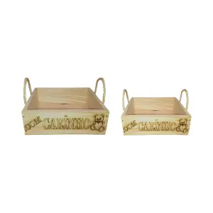 Bandeja Quadrada em Madeira Pinus "Com Carinho" Ref. 101071 / 101070 — Elis Artesanatos