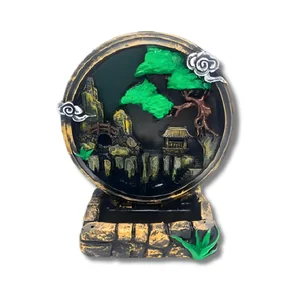 Incensário Cascata Resina Circular Monte/Paisagem Ref. 0907 Zed Black