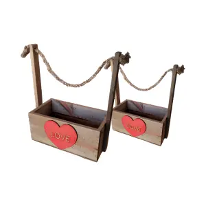 Cesta Paixão em Madeira Pinus Cor Marrom com Mensagem Ref. 100679 / 100678 — Elis Artesanatos