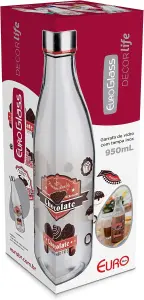Garrafa de Vidro 950 ml Decoração Leite Achocolatado,VDR8035, Euro Home