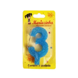 Mariazinha Vela Super Brilho Nº 3 Azul C/10 – Vela Decorativa para Festas e Aniversários