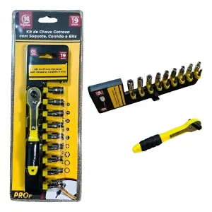 Kit Chave Catraca Com 19Pcs Ref. SQ4399 Marca SQ Completo E Versatil Para Uso Profissional
