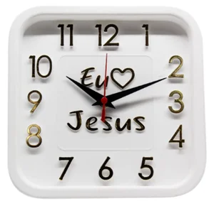 Relogio de Parede Quadrado Sigma Dourado 24 cm EU AMO JESUS