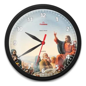 Relógio de Parede Redondo Ômega Preto Jesus Cristo no Monte Plashome
