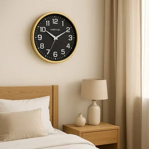 Relógio de Parede Redondo Metalizado Dourado 22,5cm Nativo - Design Moderno