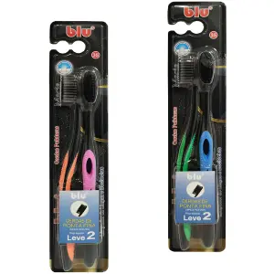 Escova Dental Kit C/2 Pct C/12 BLU Ref BL-6683-2P Para Higiene Bucal Diária E Completa