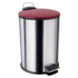 LIXEIRA INOX ESCOVADO 5 L COM TAMPA VERMELHA
